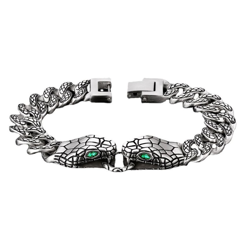 Bracelet cubain serpent à Double tête pour hommes et femmes, marque tendance rétro Hip-Hop, personnalité, Design de Niche, bijoux de Couple 245Z