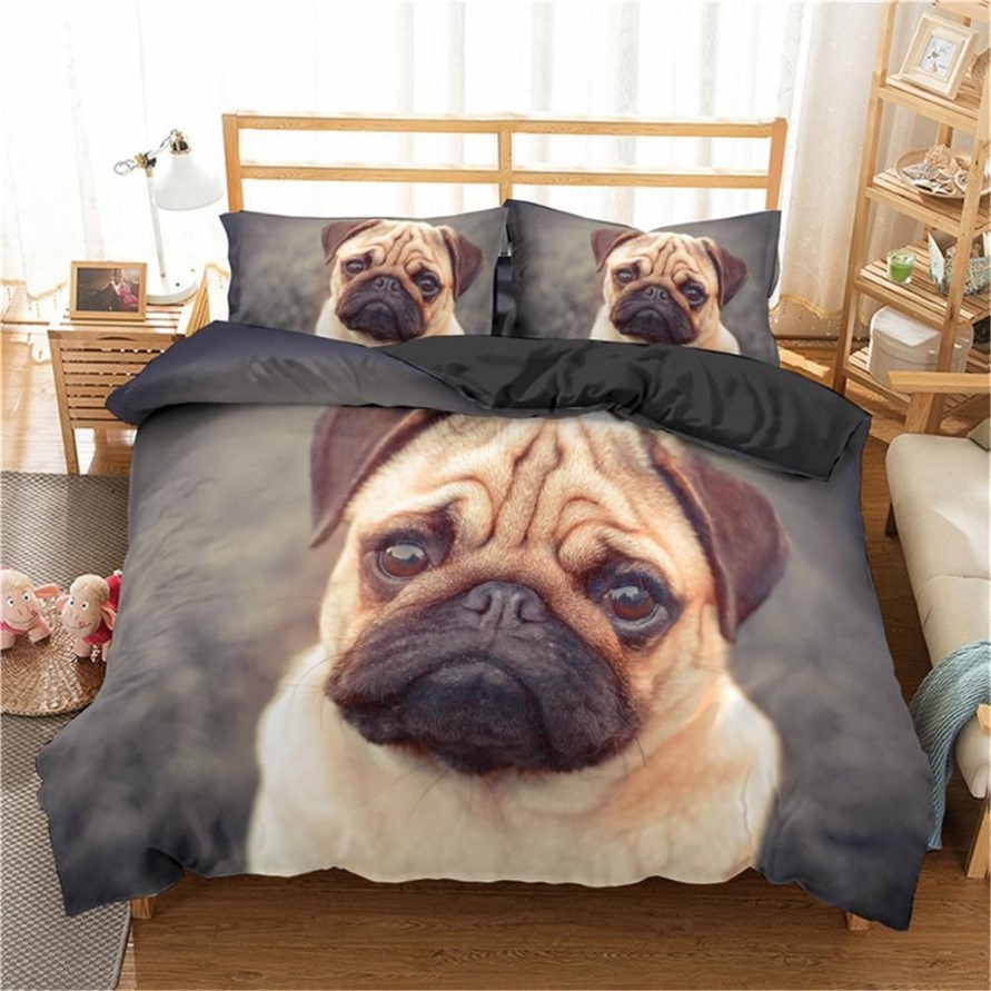 Homesky 3D Söt hund sängkläder set mops hund säng set täcke täcke set pudowcase king queen size säng linne sängkläder lj201127310d