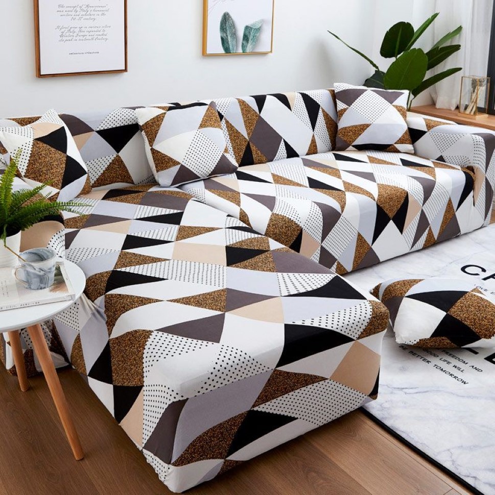 Sofa Cover Set Geometric Couch Cover Elastic For Living Room Pets Corner L Formed Chaise Longue321i