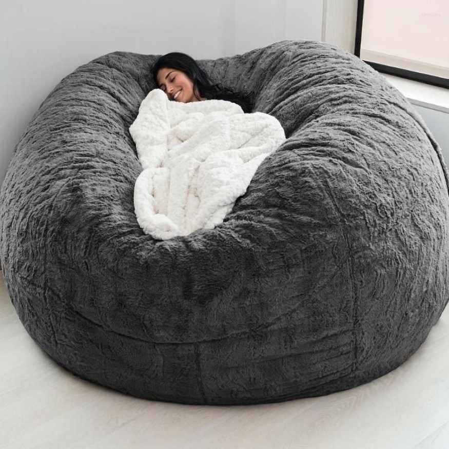 Coprisedie Super Large 7ft Giant Fur Bean Bag Cover Mobili soggiorno Grande rotondo morbido e soffice finto BeanBag Divano letto pigro Coat312E