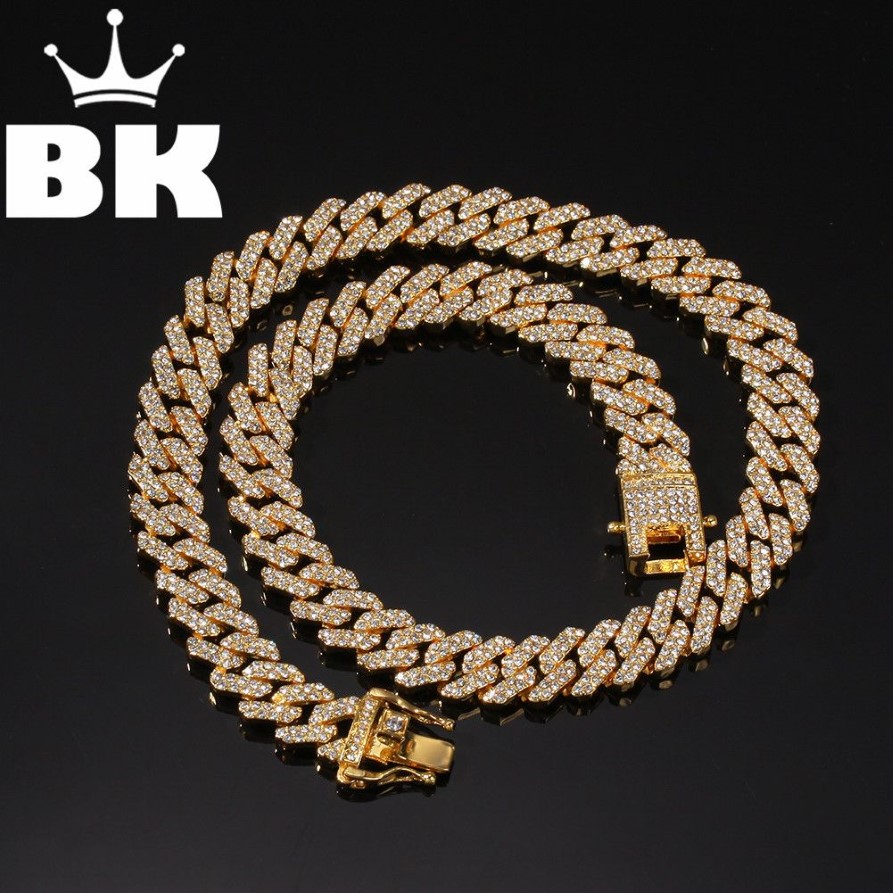 Neue Farbe 12mm 2 Linien Cuban Link Ketten Halskette Mode Hiphop Schmuck Strass Iced Out Halsketten Für Männer Q1129347U