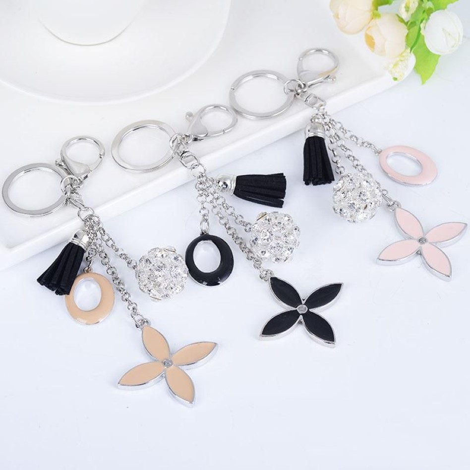 Keychains Creative Simple Four-leaf Clover Keychain Flowers Key Chain Car Ring Female Bag Charm Pendant Fashion Tassels KeyringsKe189H