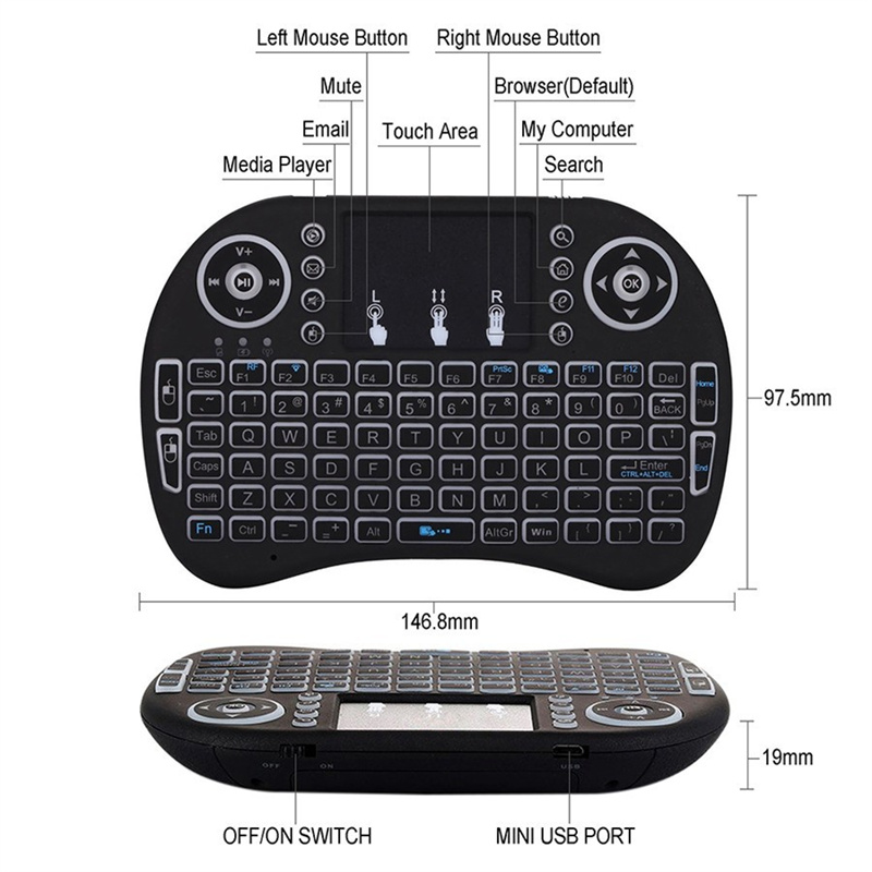 Mini I8 Backlit Draadloos Toetsenbord 2,4GHz Air Mouse Touchpad Handheld Oplaadbare lithiumbatterij voor Mediaspeler Android TV BOX Accessoires