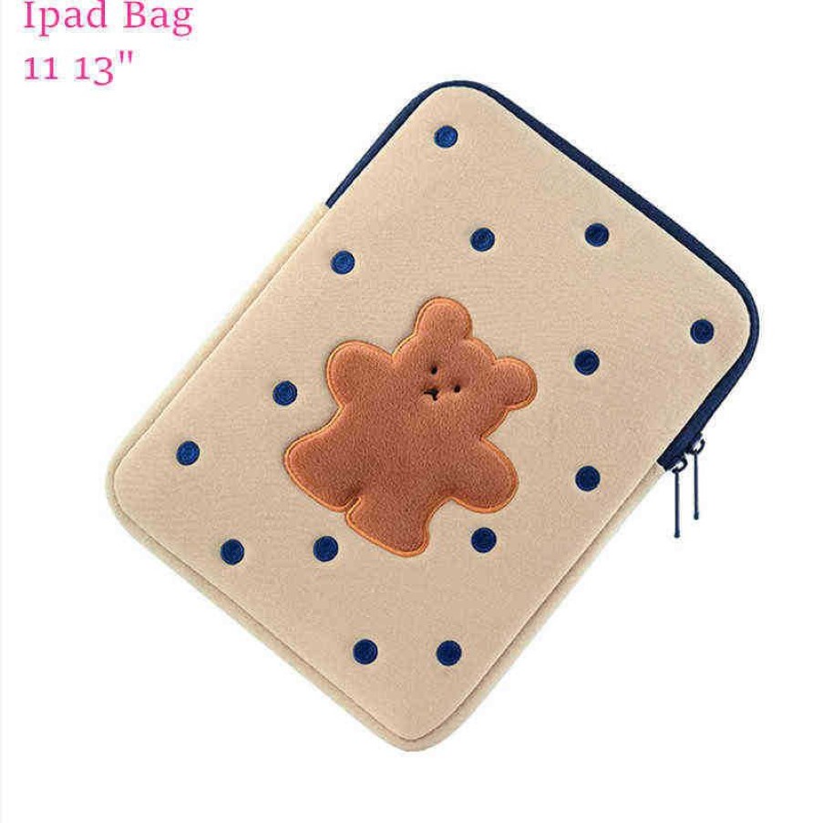 Korea Cartoon Tablet Case Cute Biscuits Bear Protective Cover för Laptop iPad Pro 9 7 11 13 15 6 Inch Storage Sleeve Inner Bag 202235e