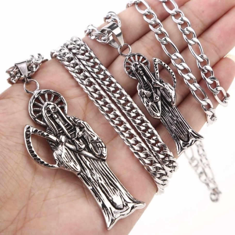 Hanger Kettingen Witaya Klassieke Retro Dood Van Angel Santa Muerte Heren Ketting 316L Rvs Sieraden Mannen Party Gift256L