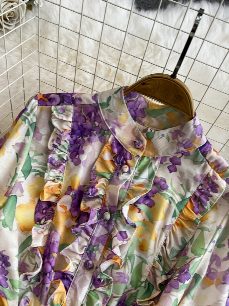 Casual Jurken Zomer Nieuwe 2024 Lente Boheemse Vakantie Maxi Jurk Dames Stand Lantaarn Mouw Bloemenprint Buttons Down Riem Linnen Gewaad vestidos