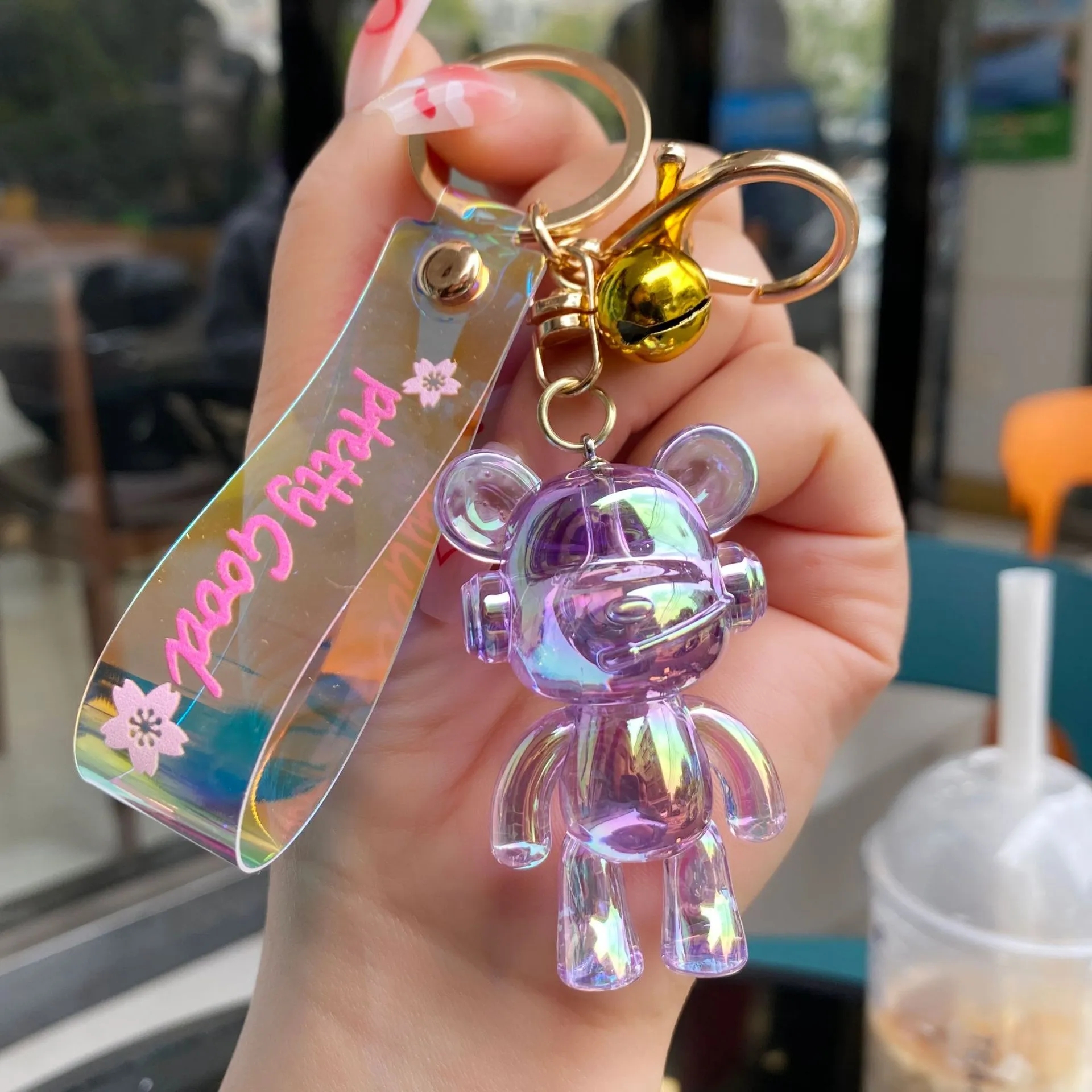 2024 New acrylic transparent music bear keychains creative car bag lovers key chain small pendant wholesale