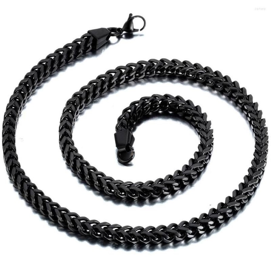 Catene da 6 mm di larghezza in acciaio inossidabile da uomo nero classico quadrato cubano catena a maglia cordolo collana da uomo lunga214o