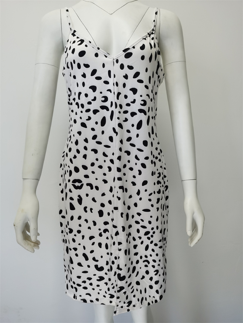 2024 Fashion Women Sexig klänning Leopard tryckt V-ringning Slim Montering Dress Summer ärmlösa klänningar Casualkläder