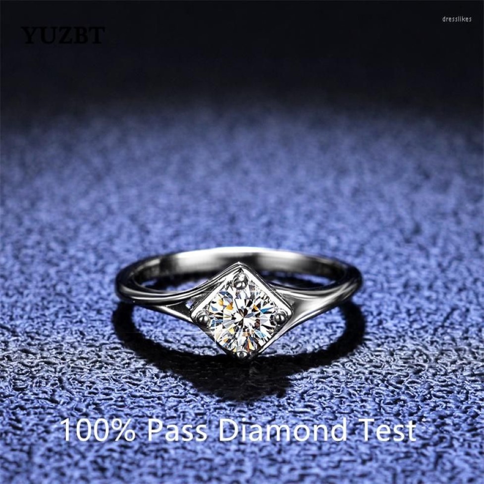 Cluster Ringen YUZBT Sterling Zilver 0 5 Lab Gemaakt D Kleur Diamant Moissanite Ring Wit Vergulde Vierkante Vorm Meisjes Jewelry284L