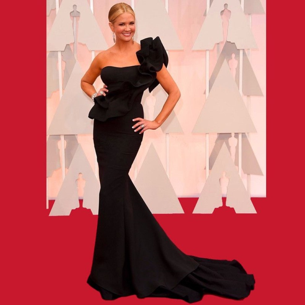 Efektowna czarna długa syrena wieczorna sukienka One Reder Red Carpet Celebrity Sukies
