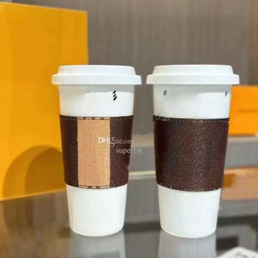 Tasses de créateurs de luxe gobelets en céramique fleurs marron tasses à café en cuir MUGS2023267v