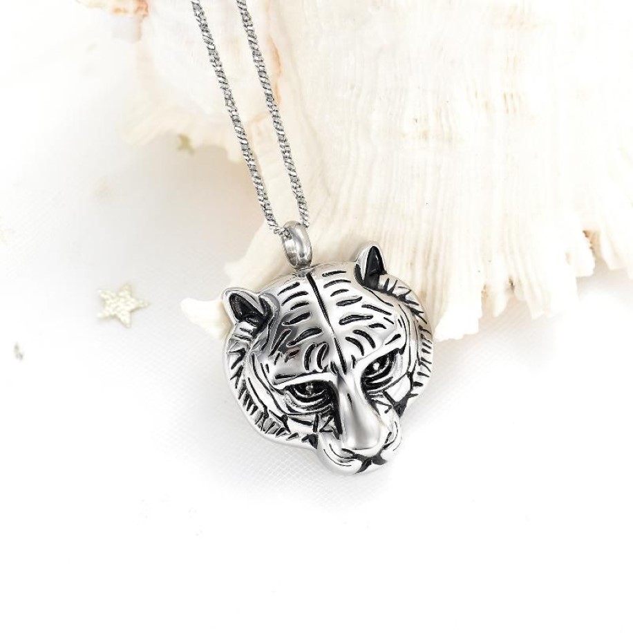 Pendentif Colliers XJ002 Tiger Head Design Bijoux de crémation pour animaux de compagnie - Médaillon d'urne commémorative pour cendres d'animaux Keepsake200z