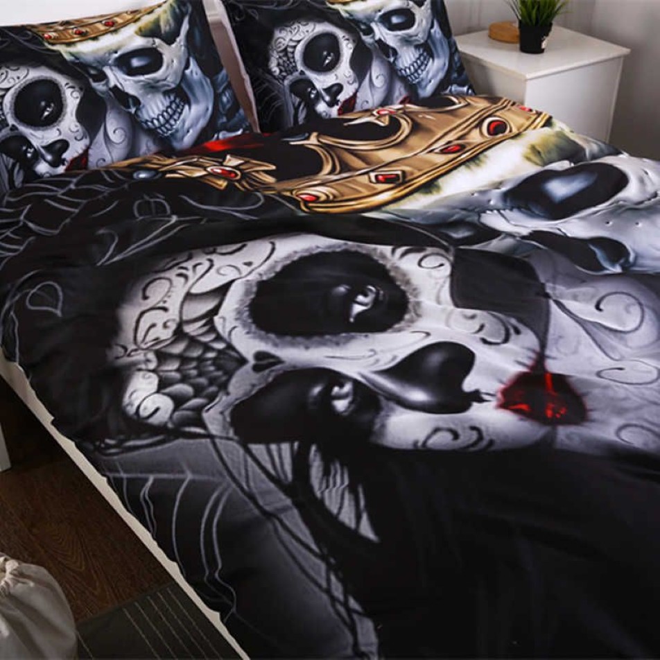 Fanaijia Sugar Skull Bedding Sets King Beauty Kiss Duvet Cover Bed Set Bohemian Print Black Bedclothes Queen Size Bedline 210615285r