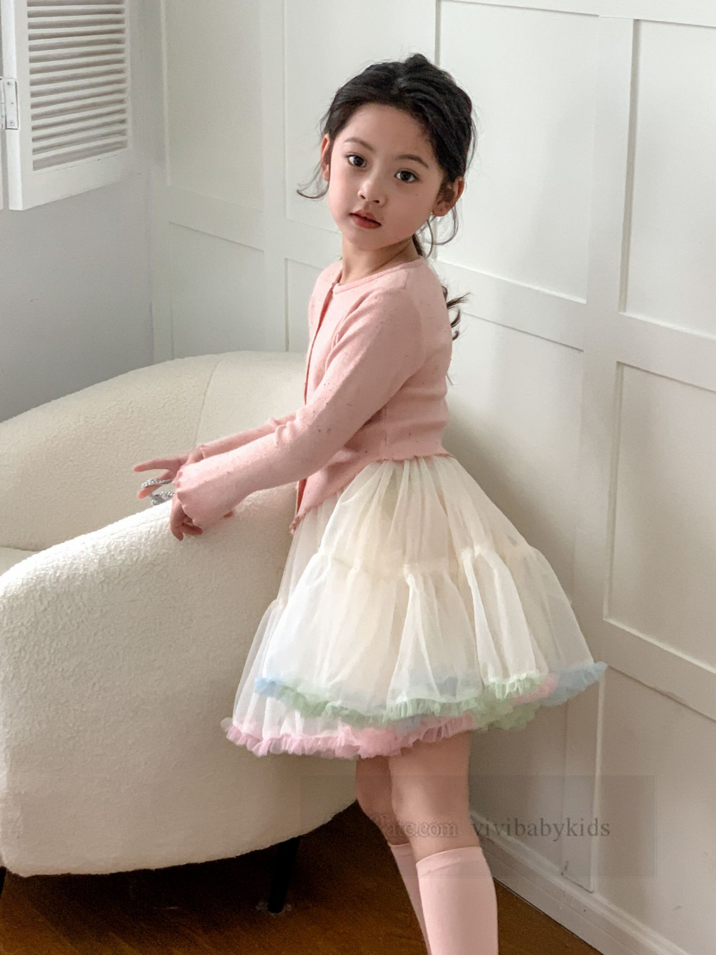 Children colorful ruffle lace tulle tutu skirts sweet girls gauze princess skirt 2024 spring kids birthday party clothes Z7069