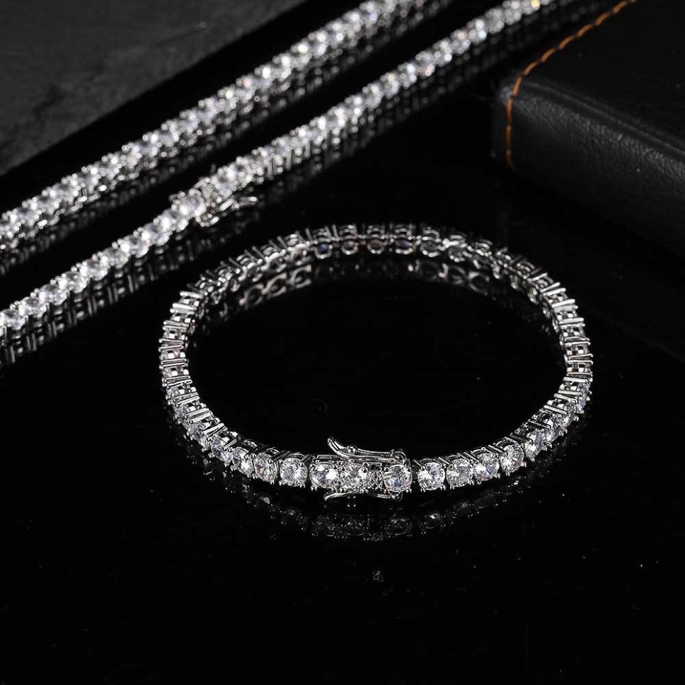 Jewelry bracelets 3mm 4mm Tennis chains Design for Women Men Titanium Steel Bracelet with CZ diamond Lover Gold Silver Rose Fashio298N