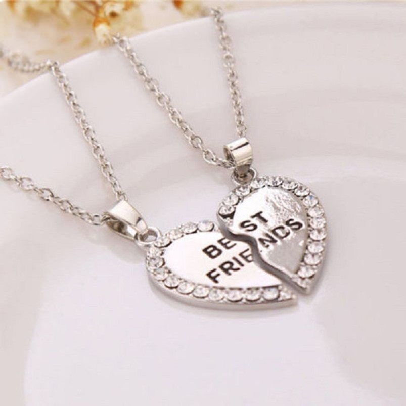 Hele-Vriend Ketting Hanger Hart Zilver Strass BFF Vriendschap Een Halve Persoon Ketting voor Mannen Vrouwen Mode 2098