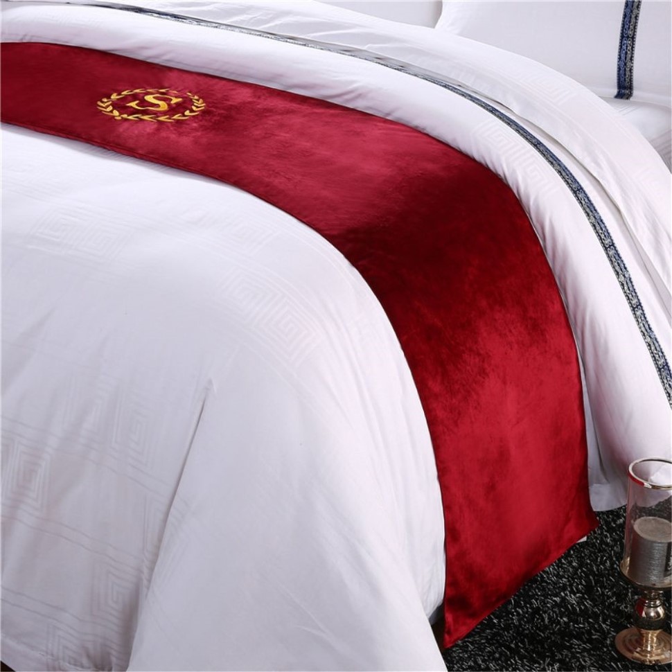 Vino Rosso Pelle Scamosciata S Segno Doppio Strato Letto Runner Sciarpa Copriletto Copriletto el Biancheria Da Letto Decor Singolo Queen King 3 Size235j