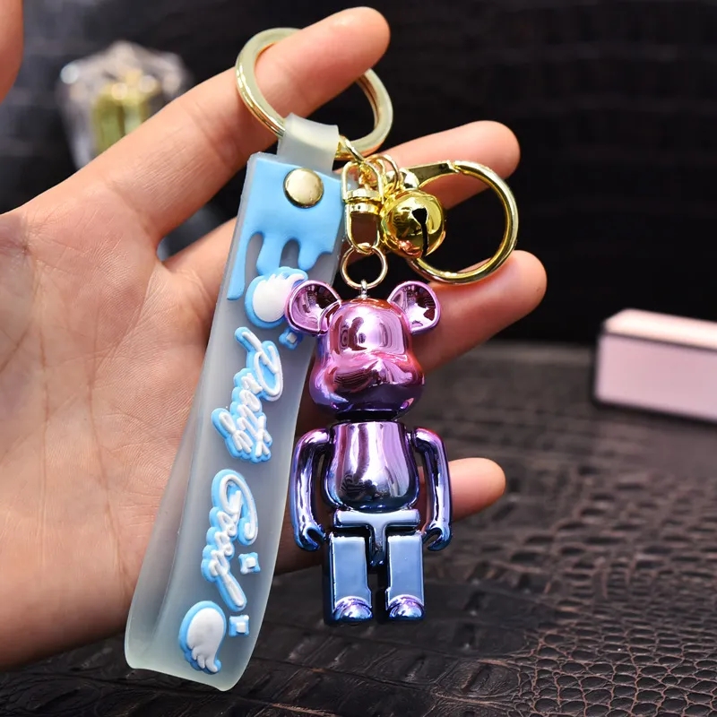 2024 Creative acrylic standing bear keychain cartoon cute two-color violent bear car key chain bag hanging ornaments