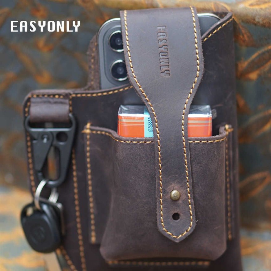 Men's waist bag double mobile phone bag hanging multi function tool sports outdoor construction site belt man leather waist b286u