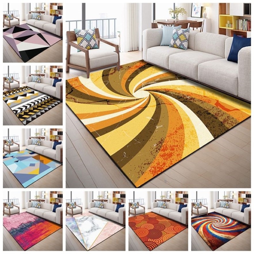 European Geometric Printed Area Rugs Large Size Carpets For Living Room Bedroom Decor Rug Anti Slip Floor Mats Bedside Tapete Y200292p