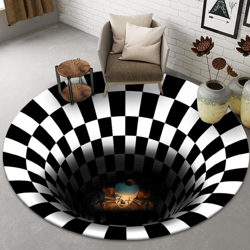 Tapis Tapis rond Clown Piège Vision Zone Tapis Halloween 3D Tapis géométrique Tapis de salon Tapis de couloir Décoration de Noël 2378