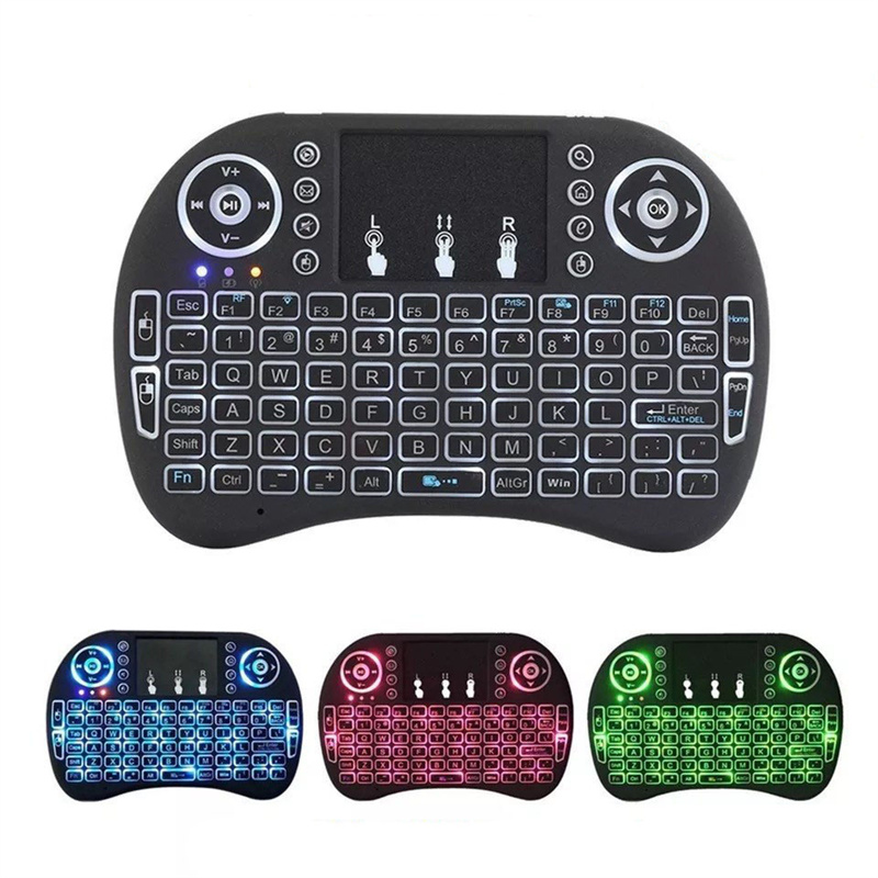 I8 Mini Wireless Keyboard 3 colour Backlight 2.4G Air Mouse Remote Control Touchpad Rechargeable lithium Battery for Media player Android TV Box Accessories