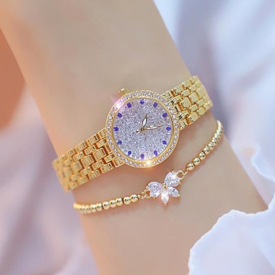 Montres-bracelets 2021 Bs Bee Sister Diamond Quartz Montre de luxe Femme Rose Gold Dames Acier inoxydable Bracelet étanche Cristal Unique2754