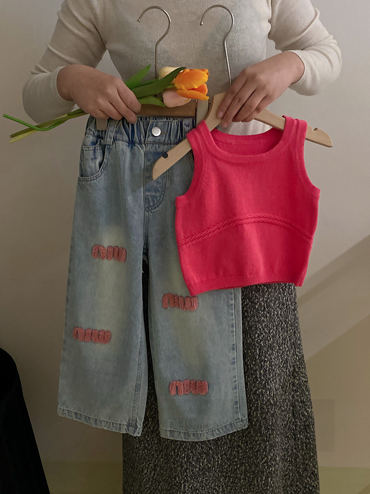 Pull tricoté pour enfants, gilet de printemps pour enfants, gilet pour filles, serviette avec lettres brodées, pantalon à jambes larges, Z7063, 2024