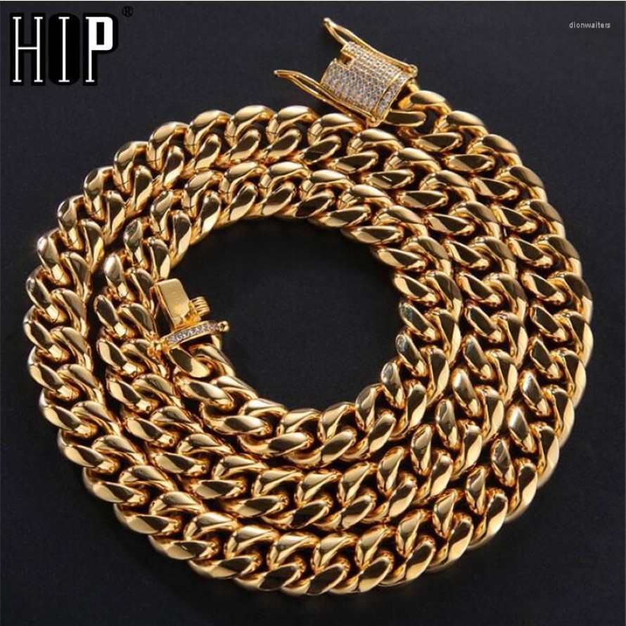 Kettingen Hip Hop 12MM 14MM Iced Out Strass Sluiting Miami Ketting Heren 316L Rvs Cubaanse Link Chain kettingen Voor Mannen Jew237C