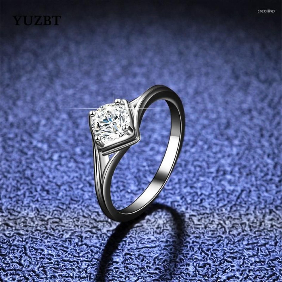 Cluster Ringen YUZBT Sterling Zilver 0 5 Lab Gemaakt D Kleur Diamant Moissanite Ring Wit Vergulde Vierkante Vorm Meisjes Jewelry284L