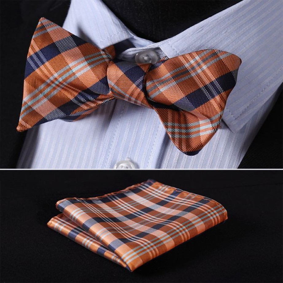 Check Classic 100%Silk Jacquard Woven Men Butterfly Self Bow Tie BowTie Pocket Square Handkerchief Suit Set #RC311873