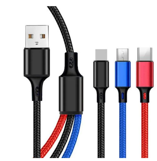 Väv 3 i 1 USB -kabeltyp C -kabel för Samsung Xiaomi laddningskabel Fit iPhone 14 13 12 x 11 Pro Max Charger Micro USB -kabel med paket