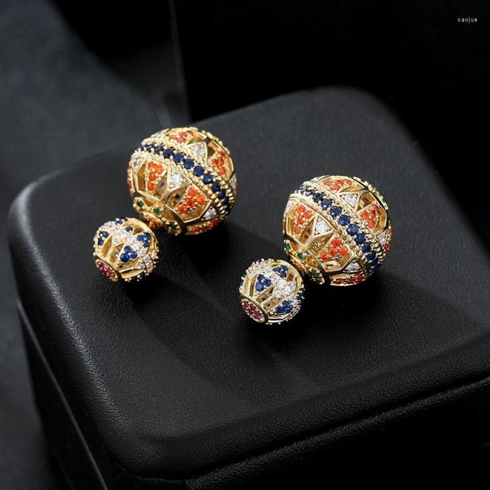 Stud Earrings JZYD Luxury Hollow Designer Colorful Zircon Two Side Ball Vintage Enthic Jewelry For Women Party Gift245v