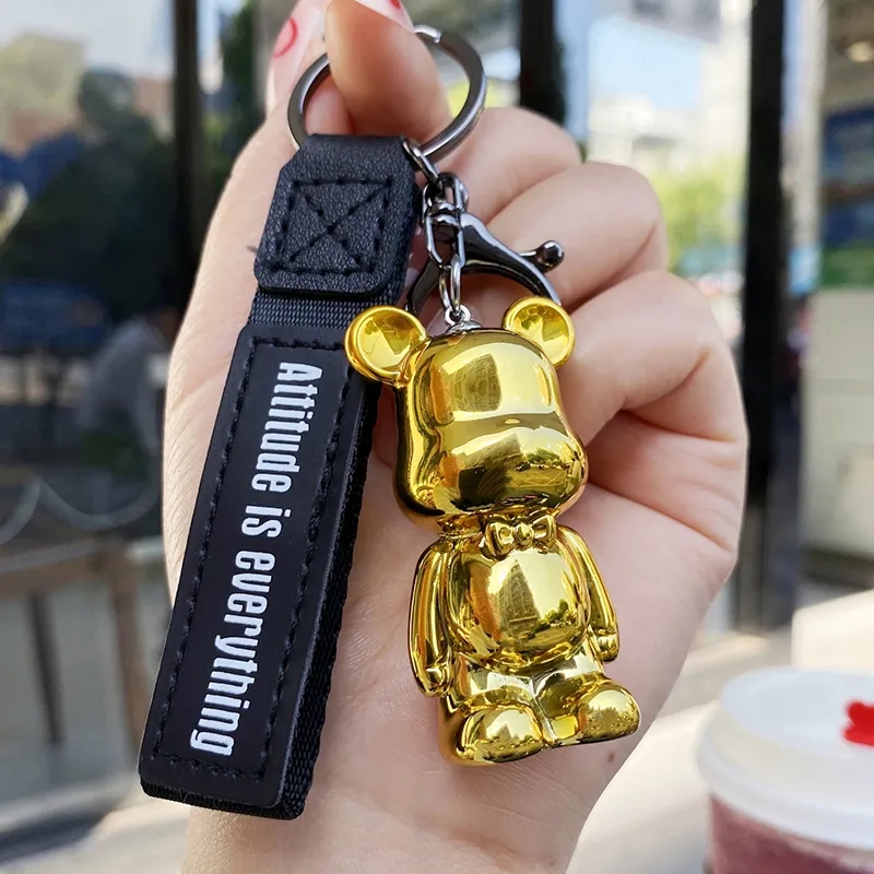 2024 acrylic mirror gradient bow tie Violent bear keychain creative car bag lovers key chain pendant