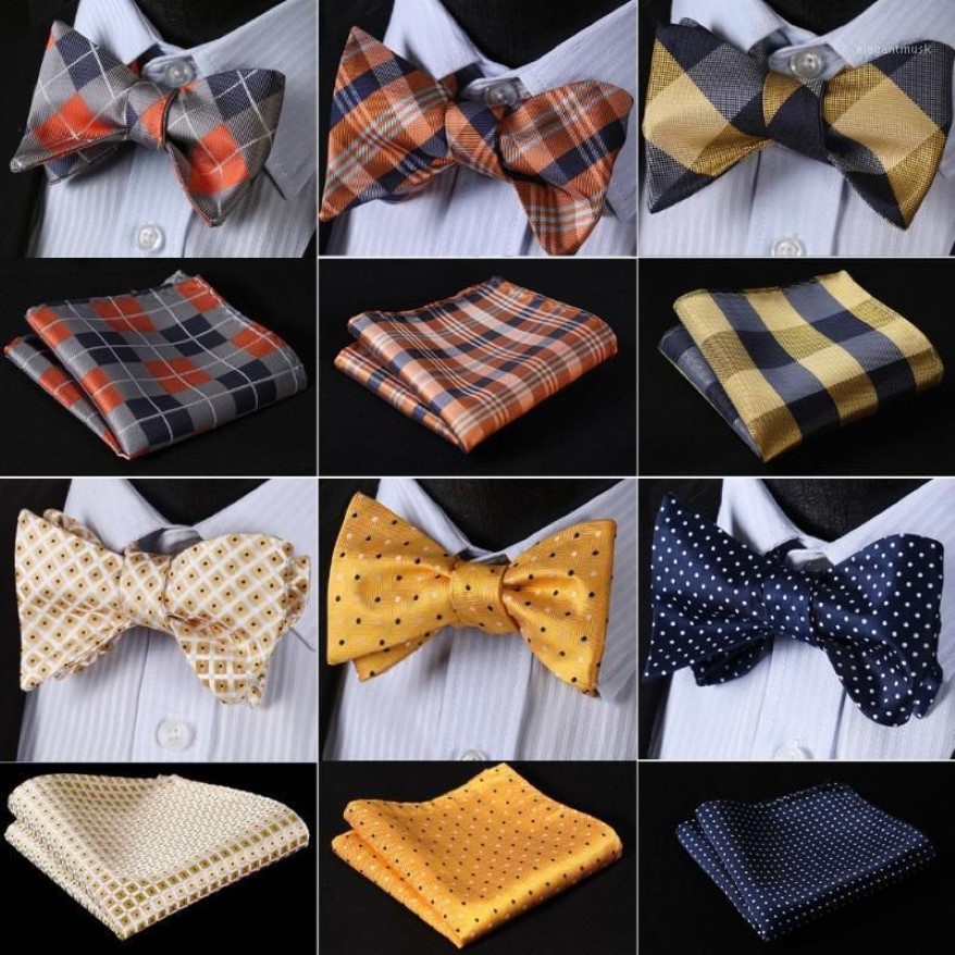 Klasik%100 İpek Jacquard Dokuma Erkekler Kelebek Kelebek Kendi Eğik Bey Taik Bowtie Cep Kare Mendil Takım Seti #RC311873