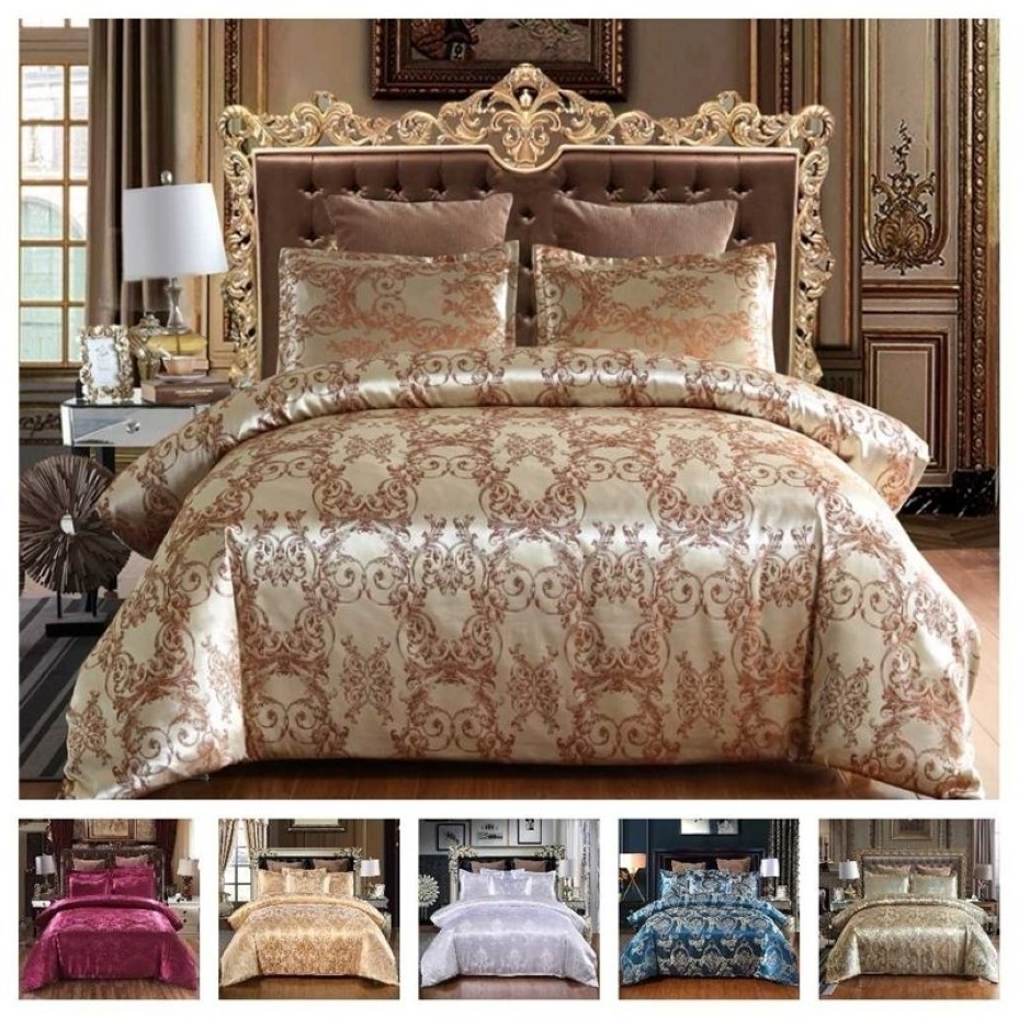 Luxo 2 ou Conjunto de cama Cetim Jacquard Conjuntos de capa de edredão com fecho de zíper 1 capa de edredão 1 2 fronhas EUA UE AU tamanho 201292C