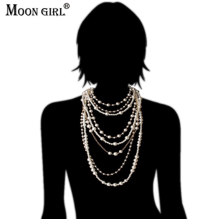 Beaded Necklaces MOON GIRL Multi-layer Simulated Pearls Chain Long Trendy Statement Choker for women Fashion Jewelry 2211022610