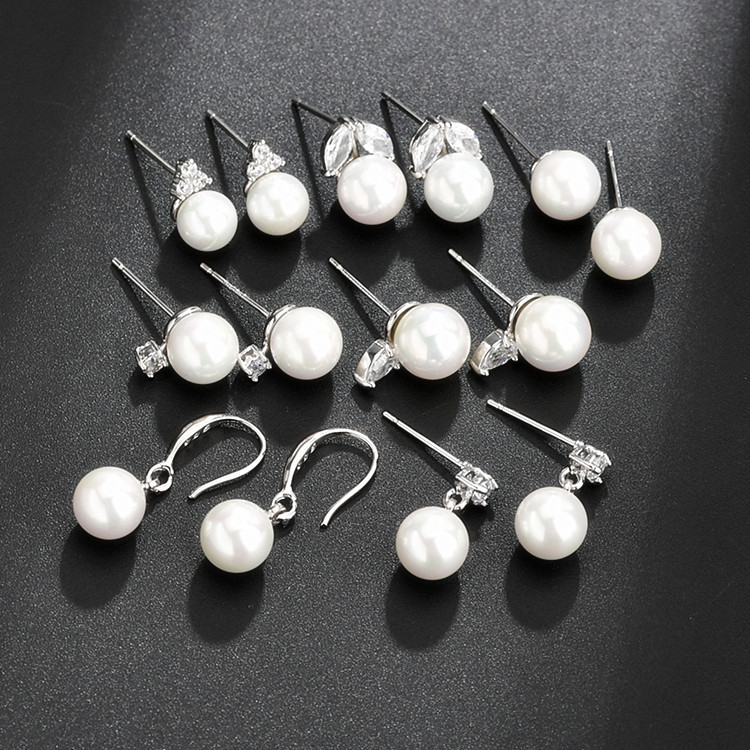 Nowe okrągłe kolczyki Pearl Pearl Fashion Cubic 3A Cyrron Studs Kolczyki Pearl Hook Kolczyki dla kobiet codziennie noszących 2467