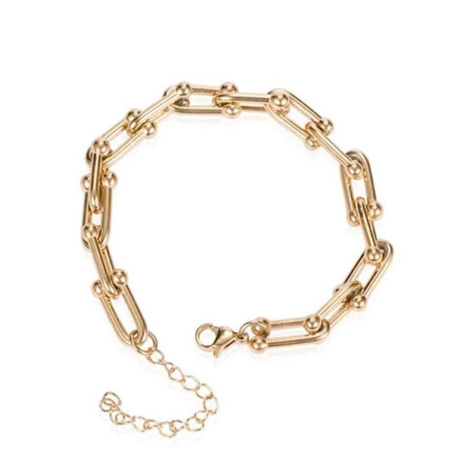 Link Chain Link Bracelet Stainless Steel Shaped Design Bangle Hip Hop Jewlery For Women Girls Gold Silver Color 20217787510231M