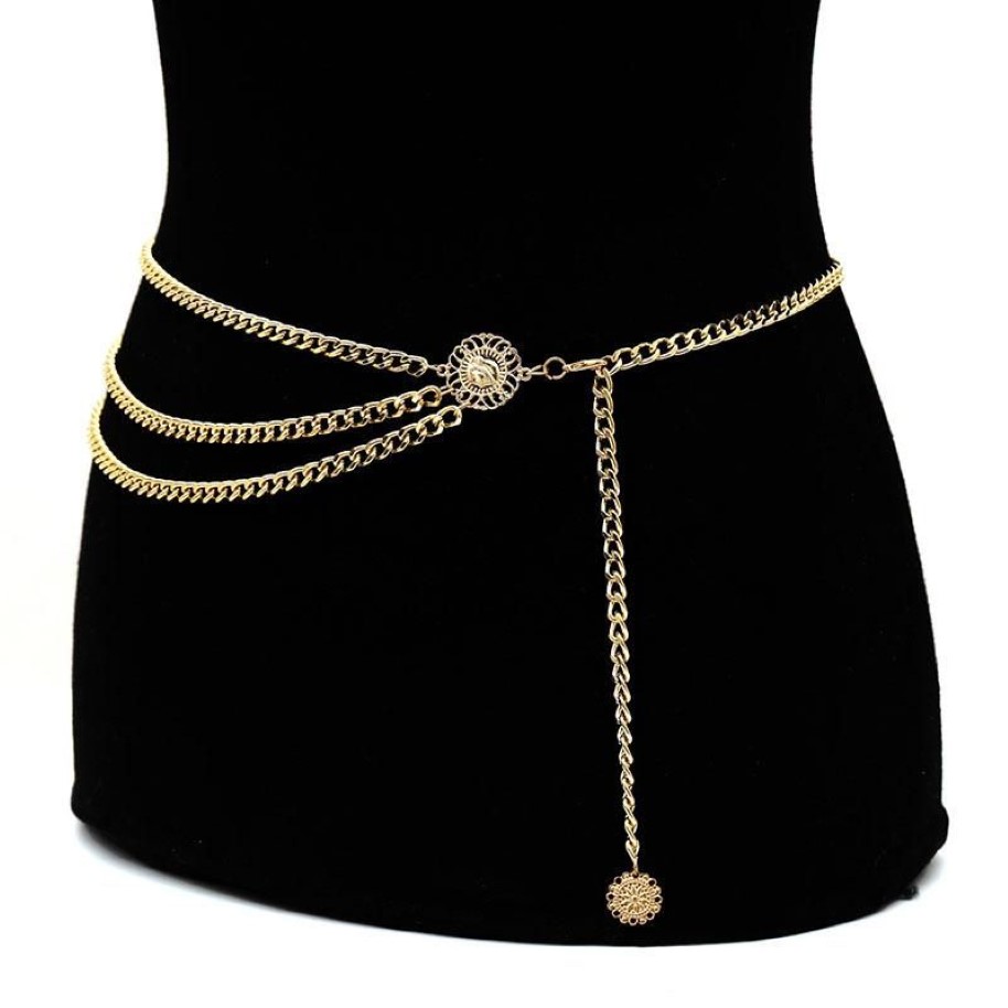 Ceintures élégantes ceinture de chaîne multi-couches pour femmes mode or argenté couleur métal haute robe de corps de taille Lady tassel185b