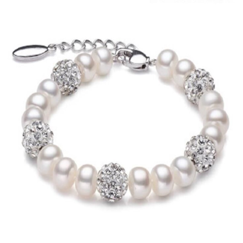 Vero e proprio bellissimo braccialetto di perle d'acqua dolce da donna, braccialetto di perle bianche coltivate da sposa, gioielli in argento 925, regalo di compleanno ragazza GB7732526