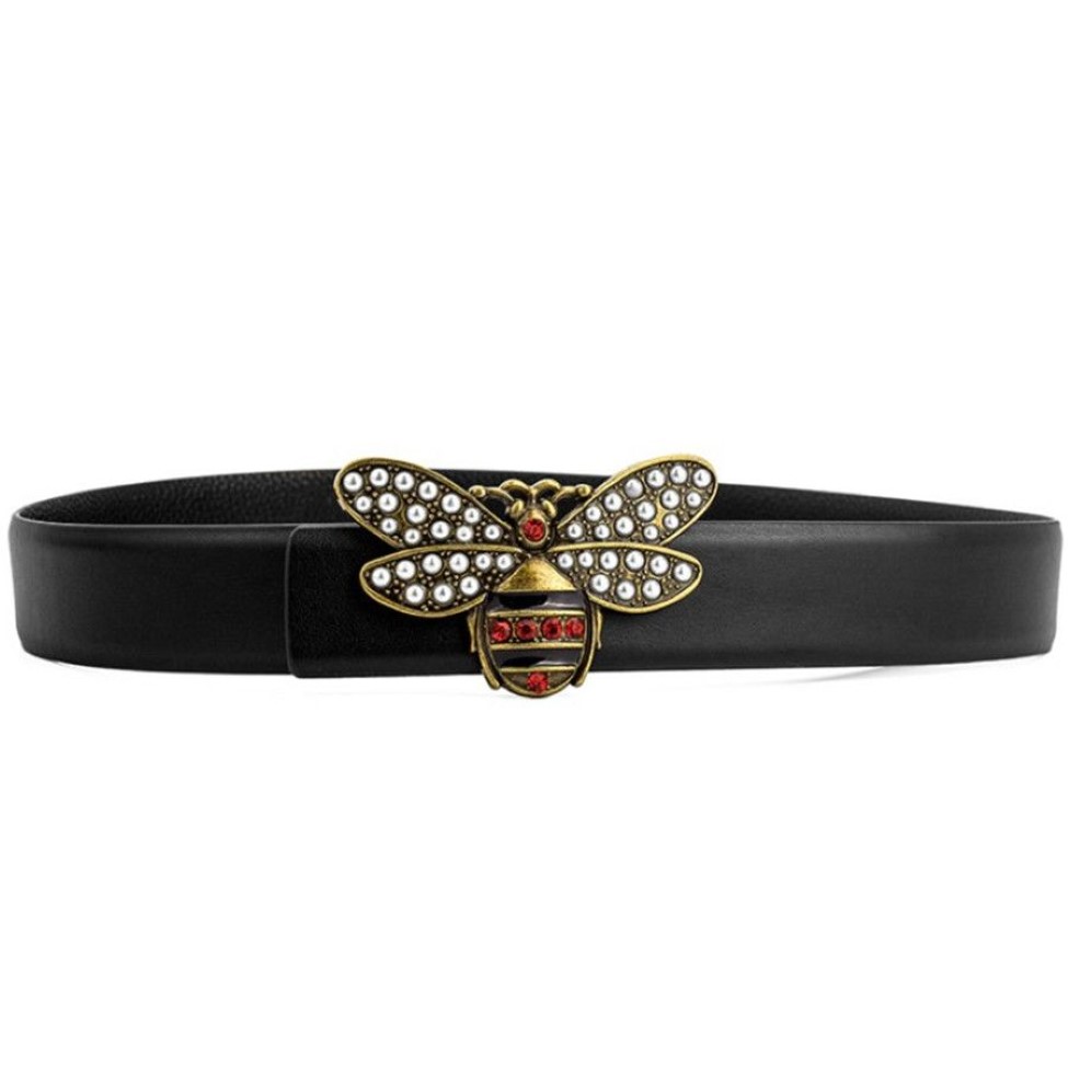 Womens Little Bee koeienhuid ontwerper riem voor vrouw riem mode gladde gesp riemen breedte 3,4 cm zeer kwaliteit koeienhuid zwart bruin 2611