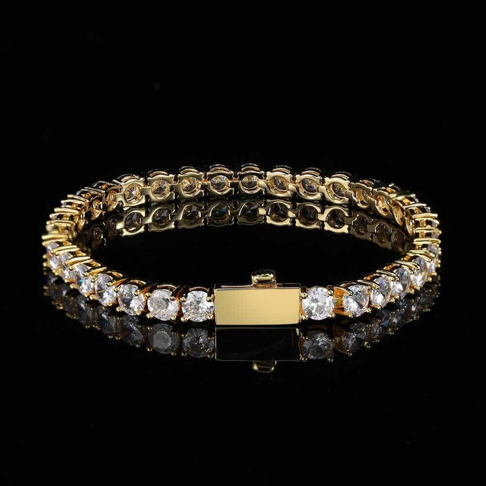 Bracelets de bijoux 3mm 4mm 5mm Chaînes de tennis Design pour femmes Hommes Chaîne hip hop Bracelet en acier titane avec diamant CZ Lover Gold S270z