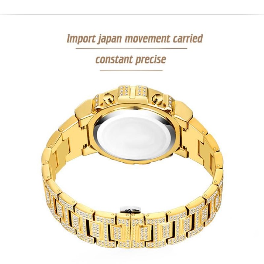 Iced Out Diamant Uhr Männer Luxus LED Digital Herrenuhren Wasserdichte Sport Armbanduhr Mann Mode 18 Karat Gold Stahl Männliche Uhr Wris281q