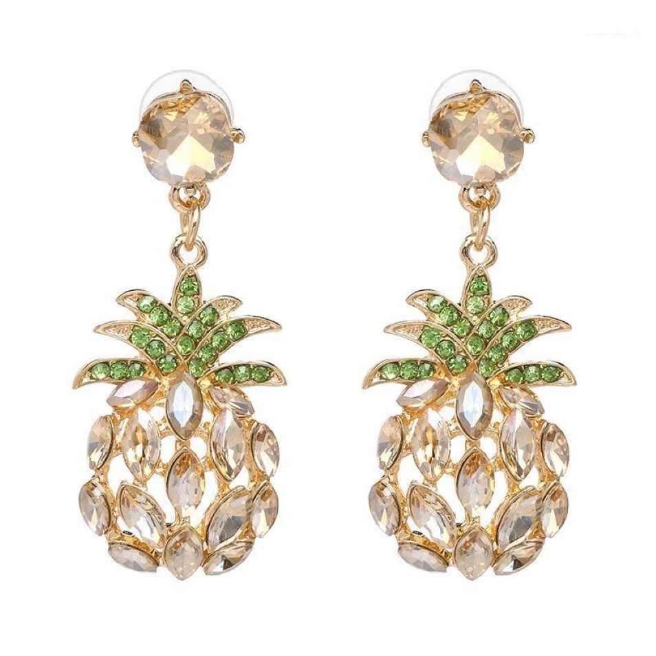 Qiaose Crystal Rhinestone Pineapple Dangle Drop Earrings for Women Fashion Jewelry Boho Maxi Collection Earrings Accessories1305o