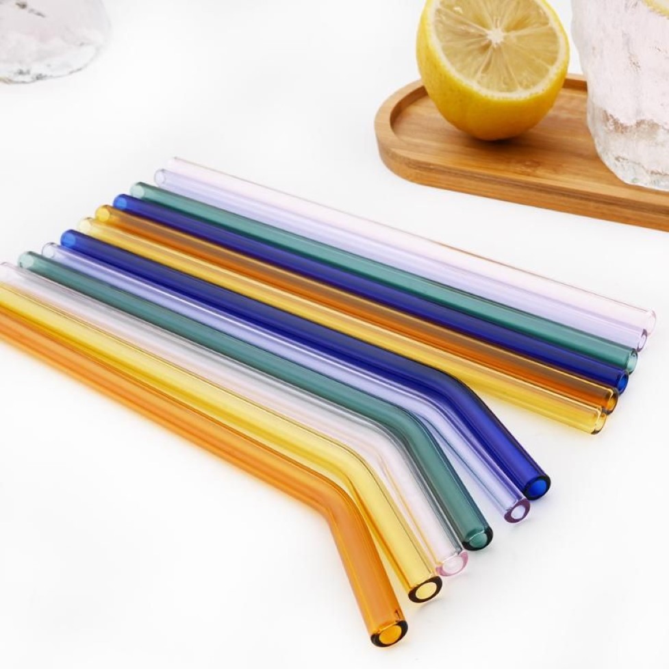 Pailles à boire 10 pièces paille de verre à la main avec 2 pièces brosse de nettoyage réutilisable écologique ménage barre pliée droite Accessori264S