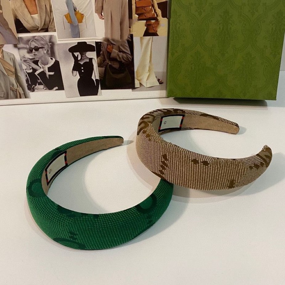 Com caixa de luxo g-letter feminino headbands verde cáqui cor aros de cabelo para tranças marca ue eua feminino presente de natal hairjewel315o