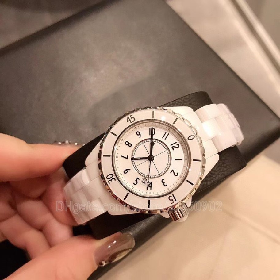 Quartz lday relógios 38mm fábrica de cerâmica preta diamantes mostrador branco relógio feminino h2125 33mm feminino designer de moda relógio de pulso sap255G
