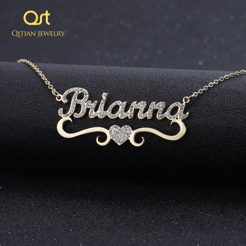 Cuore con nome personalizzato Collana con pendenti le donne Gioielli bling ghiacciati Girocollo iniziale Collana bling iniziale personalizzata Y20289u